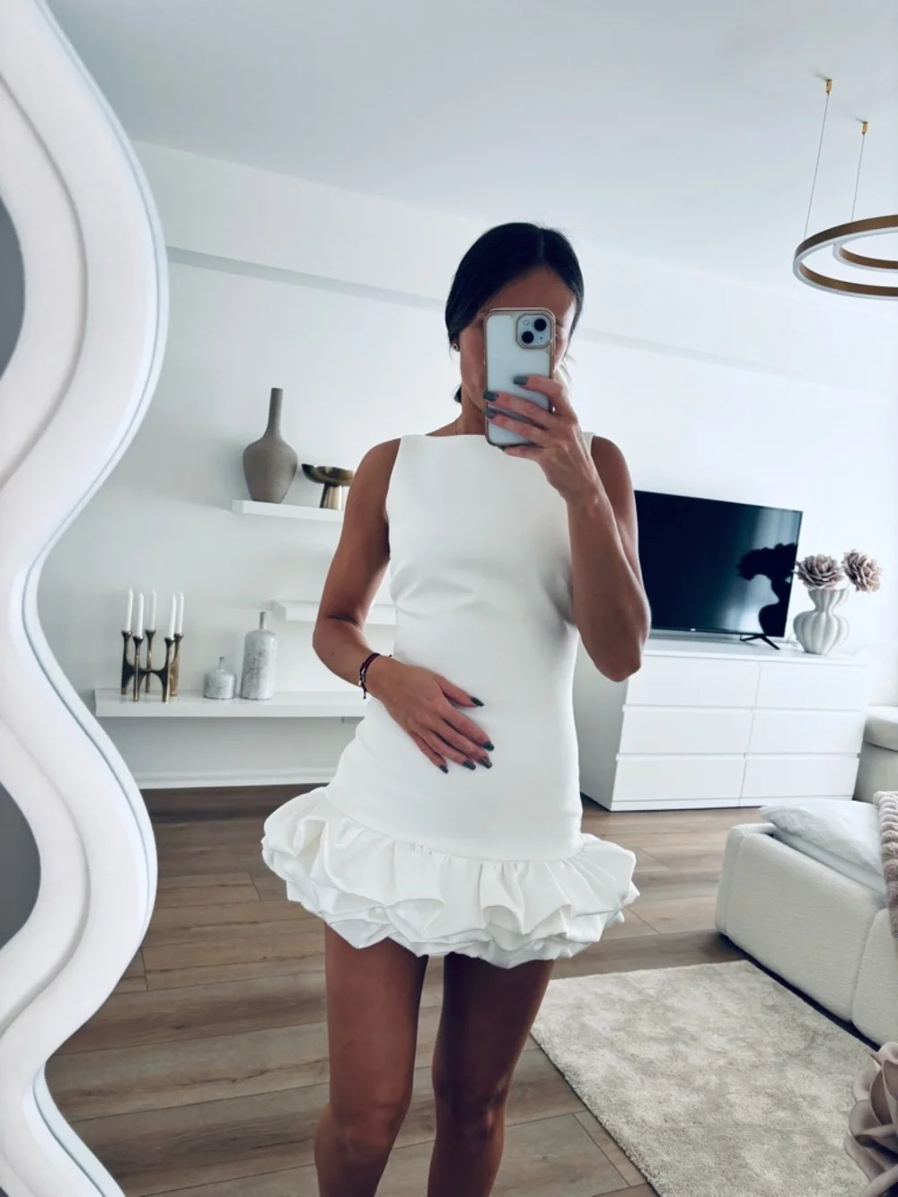 Zara White Sleeveless Ruffle-Hem Mini Dress - Picture 4 of 5